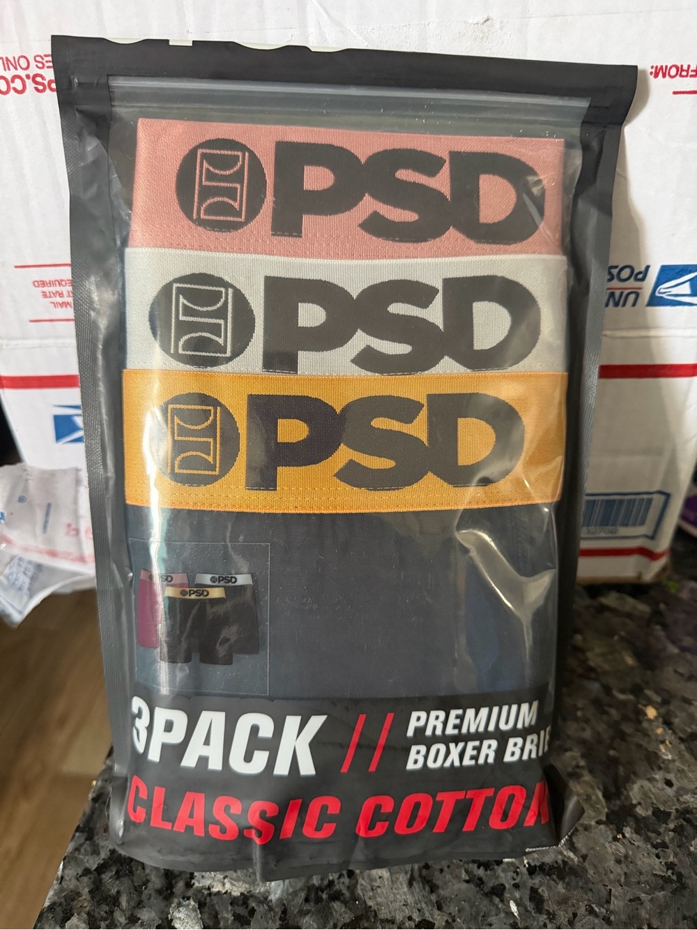 PSD 3-Pack Boxer Briefs with Pink, White, and Gold Waistbands